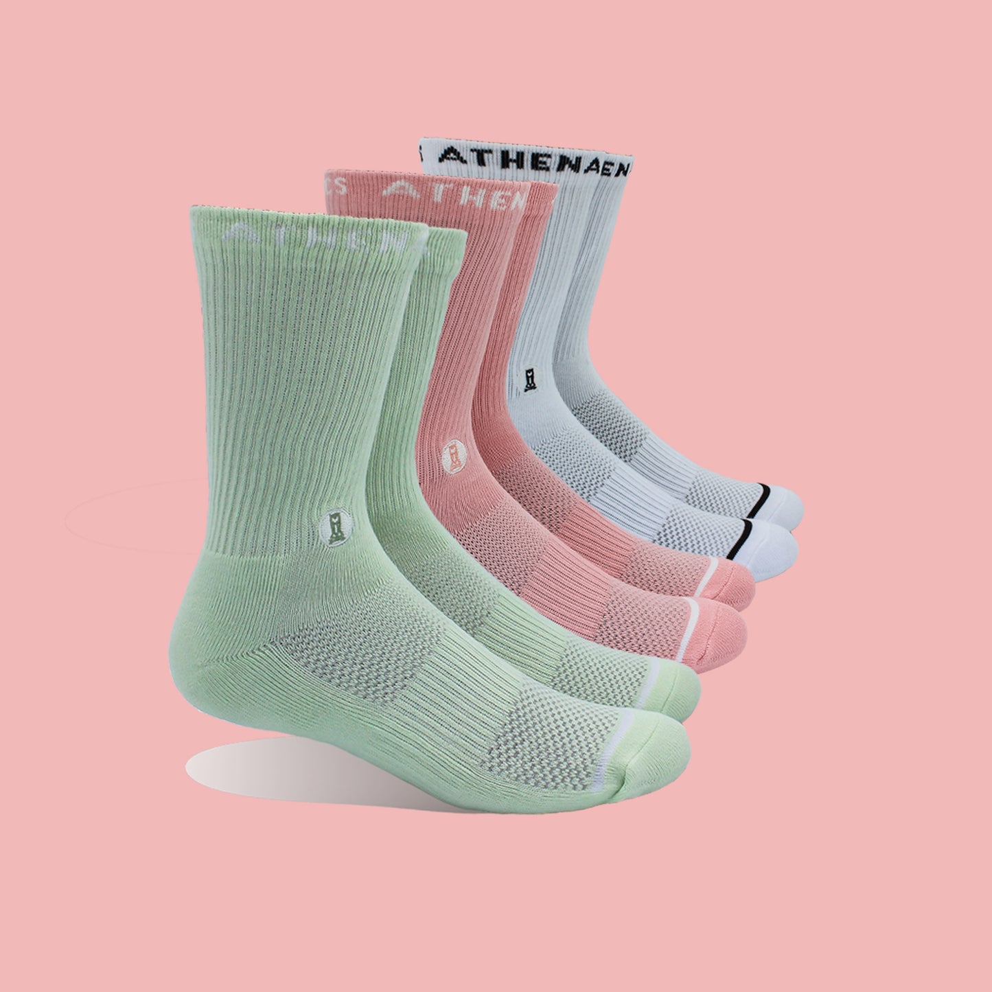 Arctic White / Spearmint Green / Sherbet Orange Crew Socks 3 Pack